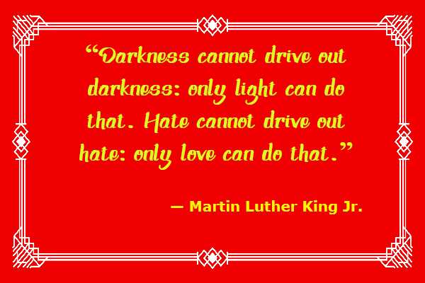 Darkness cannot drive out darkness: only light can do that. Hate cannot drive out hate: only love can do that